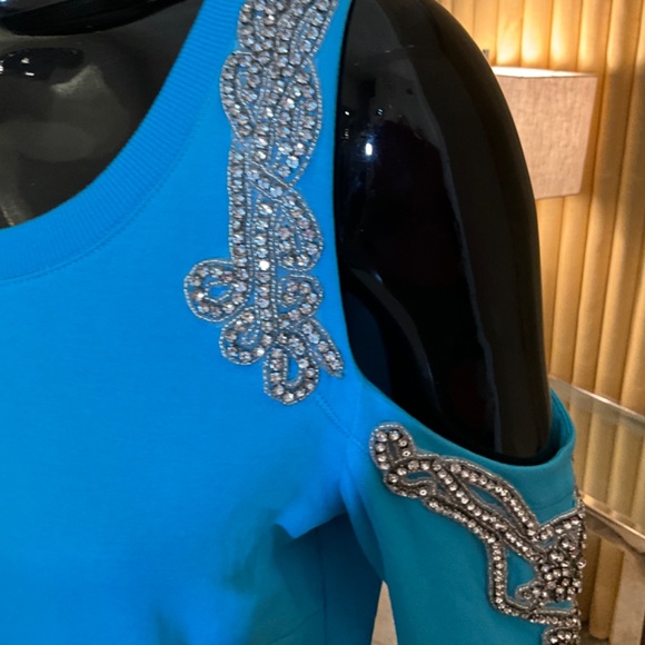 NWT BOSTON PROPER SEXY TURQUOISE EXPOSED ONE SHOULDER DRESS - Picture 4 of 12